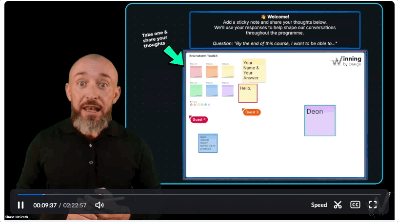 Shane McGrath working at a whiteboard during a live facilitated session